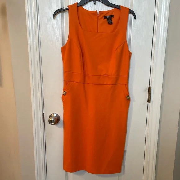 Andrea Jovine bright orange fitted shift dress sleeveless - Picture 1 of 14